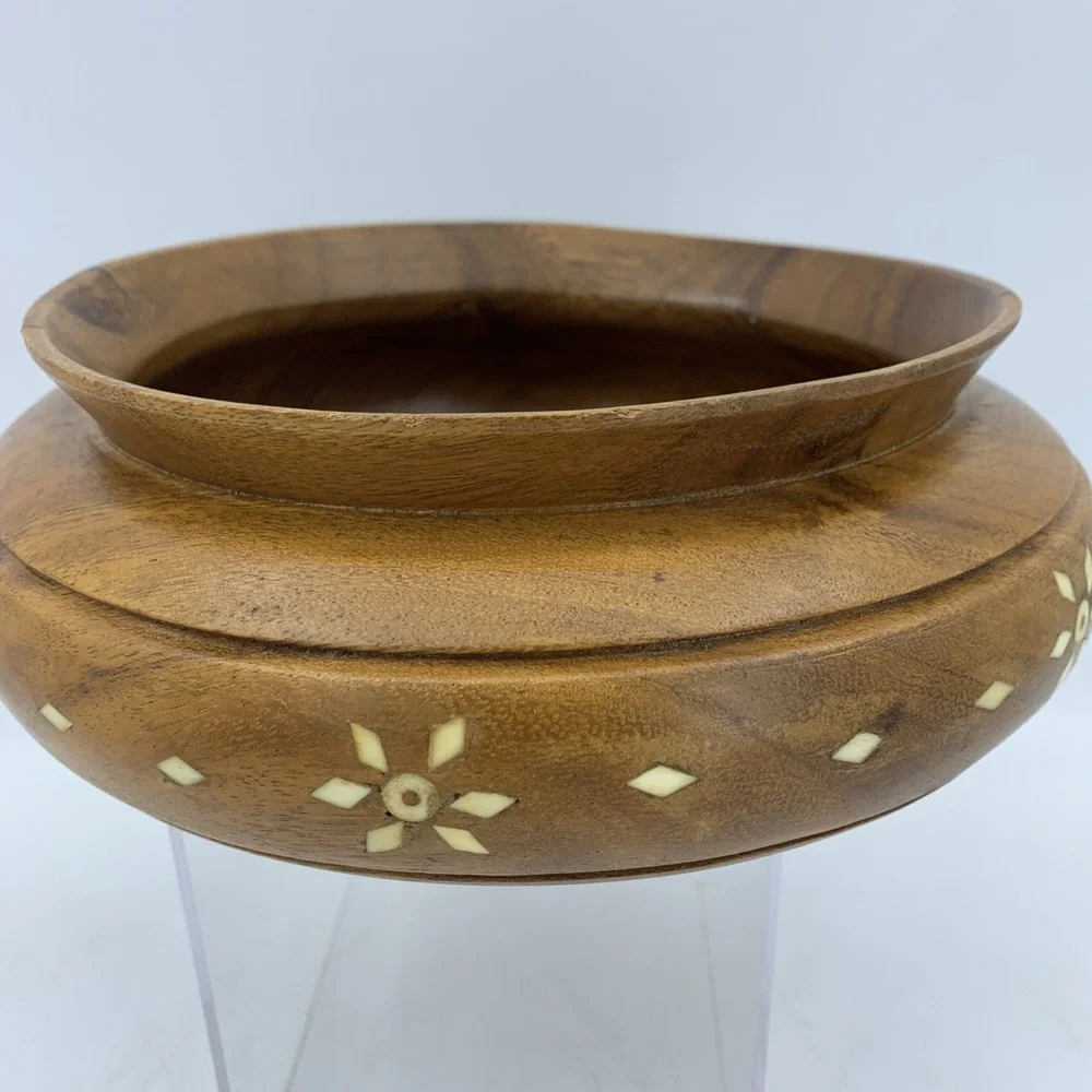 Vtg Hand Turned Crafted Wood Bowl Trinket Serving Cottage‎ Boho Primitive MCM